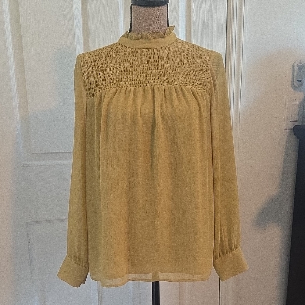 Ann Taylor Mustard Smocked Blouse